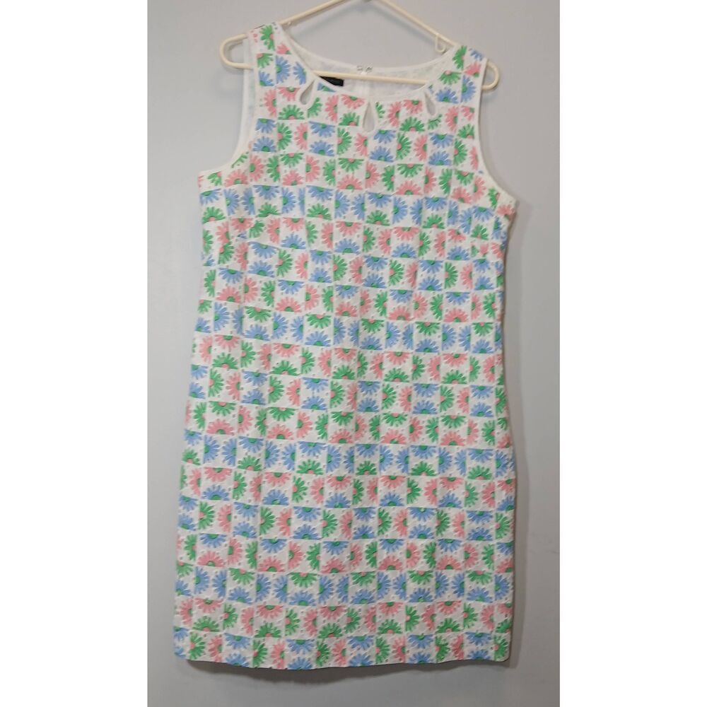 Talbots womens size 14 eyelet sundress green pink cotton casual excellent euc - Picture 1 of 9